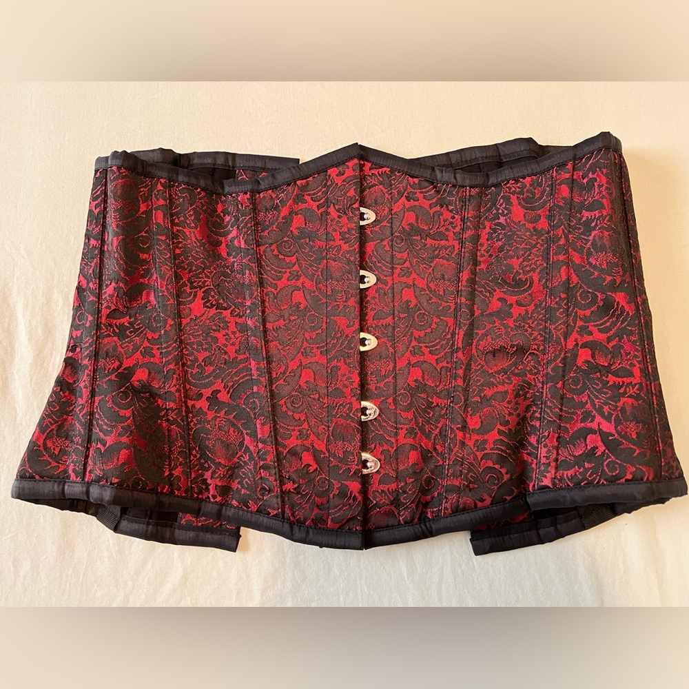 28 red damask under bust steel boned corset goth Victorian